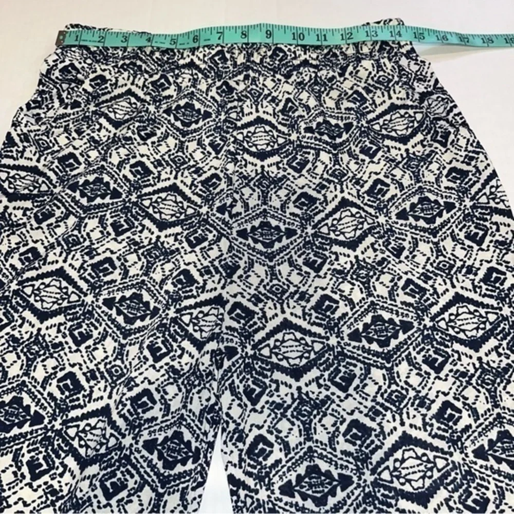Navy Blue Geometric Diamond Print Wide Leg Pants Elastic Waist Pockets Boho #251